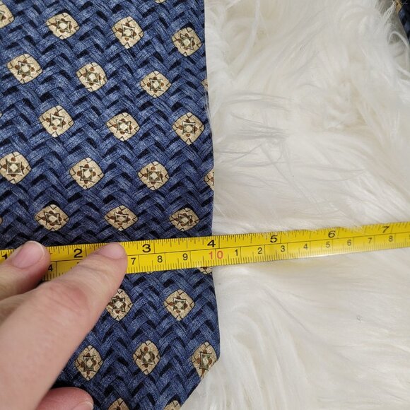 Van Heusen Vintage Blue Long Neck Tie Diamond and Weave Print Pattern Wide Retro - Picture 5 of 5